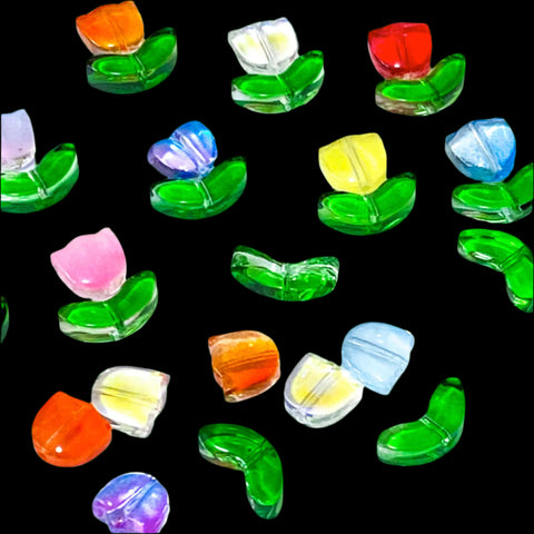 tulip tulips glass bead beads large statement piece jewellery making supplies shop craft crafts uk red pink blue purple lilac green leaf leaves flower flowers spring easter orange blue pretty