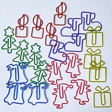 paper clips festive christmas set of 6 jumbo bell santa claus father stocking present gift gifts candle tree metallic metal
