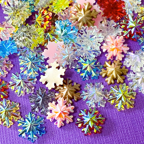 acrylic snowflake snowflakes shiny glittery ab iridescent 8mm small mini christmas craft supplies shop store uk set of 20 little fb fbs flatback flatbacks embellishments flat back