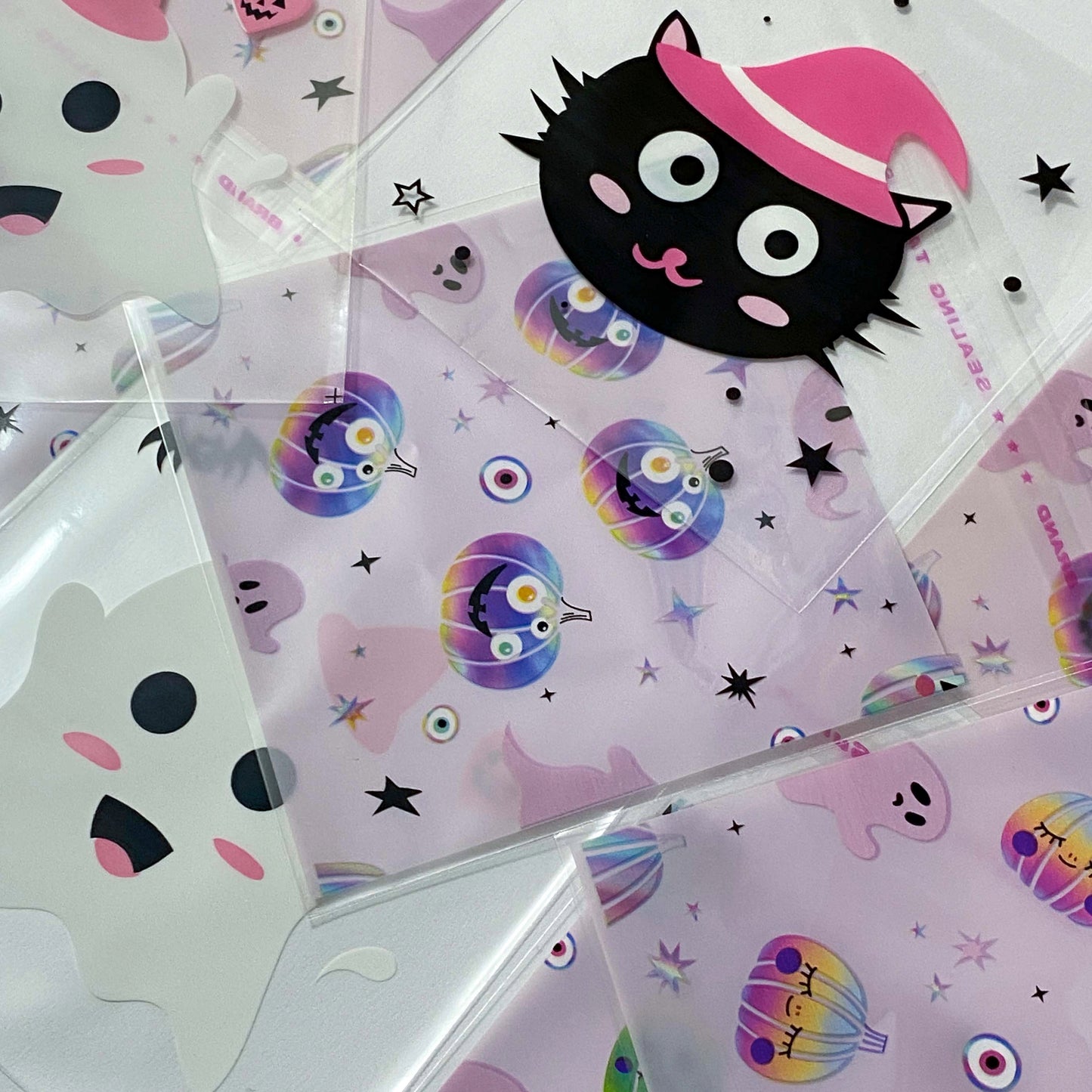LARGE KAWAII HALLOWEEN CELLOPHANE BAGS 10cm SET of 3/6