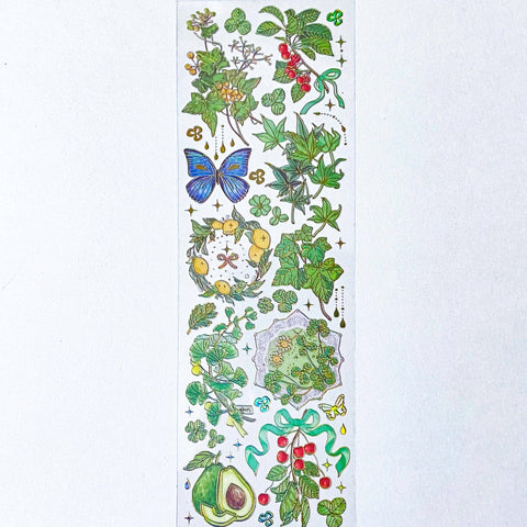 green gold yellow flower flowers plants plant sticker stickers sheet holo holographic foil foiled clear plastic pet uk cute kawaii stationery shop store butterflies butterfly jar jars ivy clover four leaf leaves