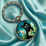 cat cats kitty kitten glass cabochon domed key ring keyring keyrings keychain uk cute kawaii gift gifts shop store present stocking filler round bezel silver metal