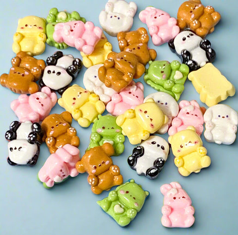 little small mini resin resins flatback flat back fb fbs embellishment cabochon animal animals cute kawaii dino dinosaur lizard green pink bunny rabbit white puppy dog dogs brown koala bear bears panda pandas uk craft supplies shop store