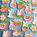 resin flatback flat back backs fb fbs flatbacks resins embellishments k cute kawaii craft supplies shop store bunny rabbit pink white green flower floral spring easter strawberries strawberry house girl