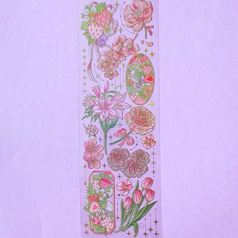 flower flowers floral pink red strawberry strawberries lily lillies pretty  blossom clear plastic pet pvc stationery shop store planner supplies addict  bottle jar rose roses tulip tulips peach pale
