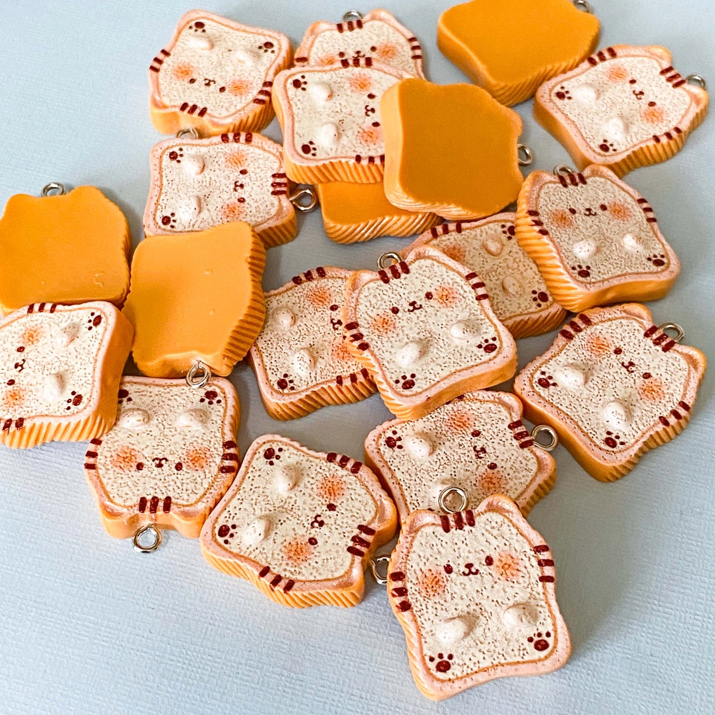 kawaii cute cat cats kitty kitten toast bread fun charm charms pendant brown orange yellow flat textured big pendants uk craft supplies shop store jewellery making food foods japanese