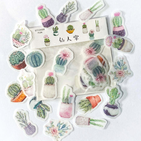cacti cactus plant plants succulent succulents sticker stickers flake flakes translucent washi paper tracing matte uk cute kawaii stationery shop supplies store planner addict pastel pale delicate pack 32