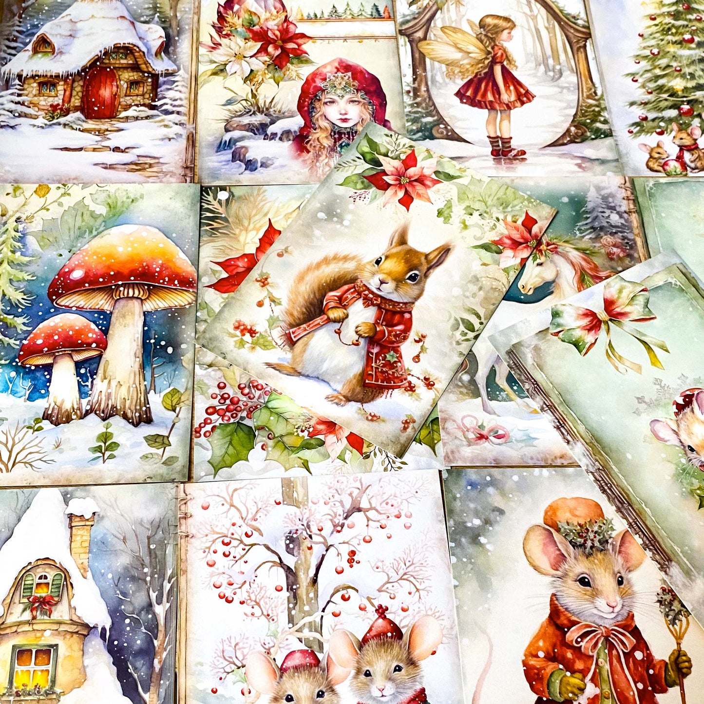 mouse mice magic magical postcard postcards bundle set of 3 card cards post stationery shop store uk cute kawaii festive green red fairy unicorn door doorway foliage plants flowers cute kawaii gift gifts deer cottage wood woodland animal animals squirrel