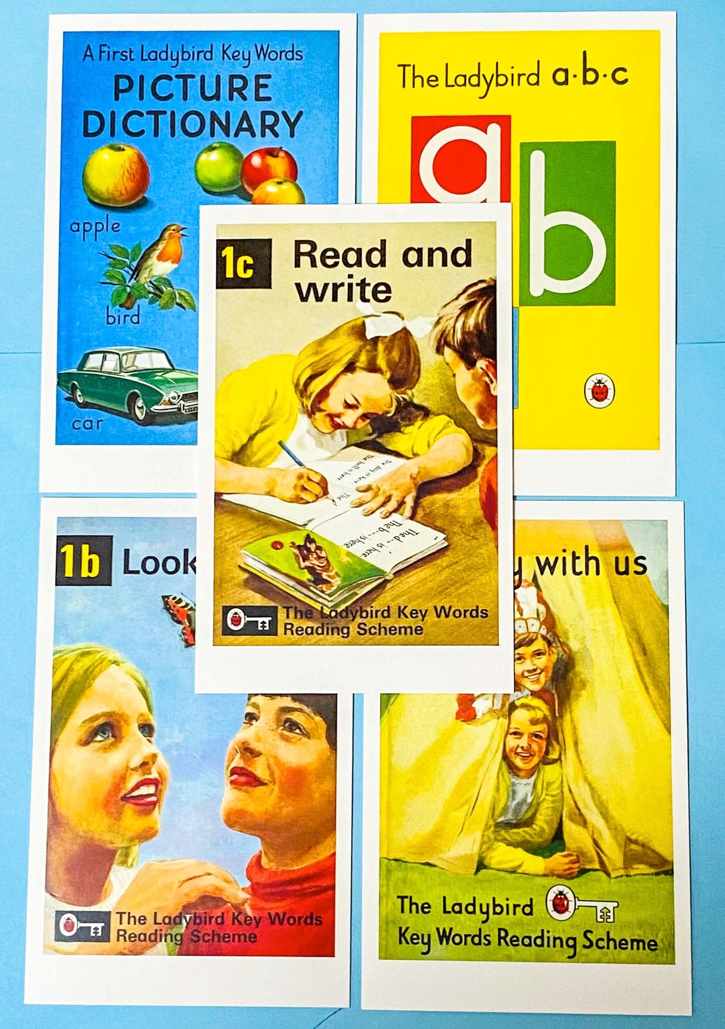 Ladybird POSTCARD Set No. 1- Early Readers Collection- Vintage Ladybird Key Words Reaching Scheme- Set of 5 Nostalgic Book Cover Postcards