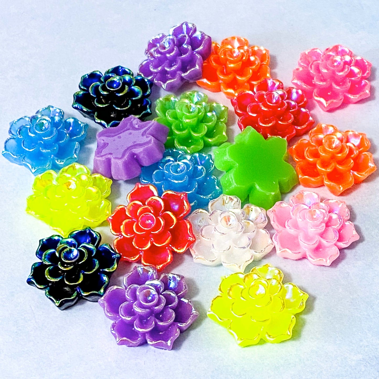 20mm large big jumbo flower flowers resin acrylic flatback fb fbs flat back backs uk cute kawaii craft supplies shop store iridescent pearl pearly shimmer ad coating pretty resins
