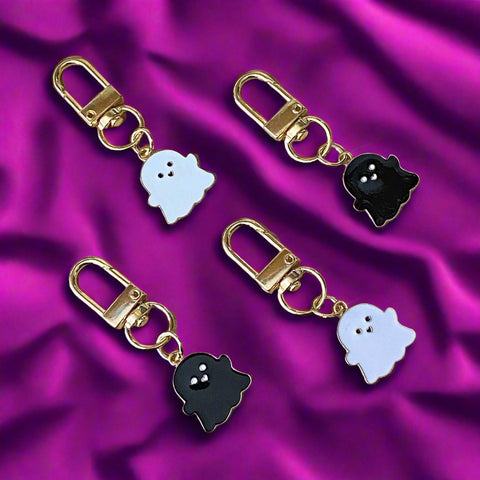 ghost ghosts white black planner clip charm charms clips key ring keychain keyrings gold metal enamel uk cute kawaii gift gifts shop store halloween spooky
