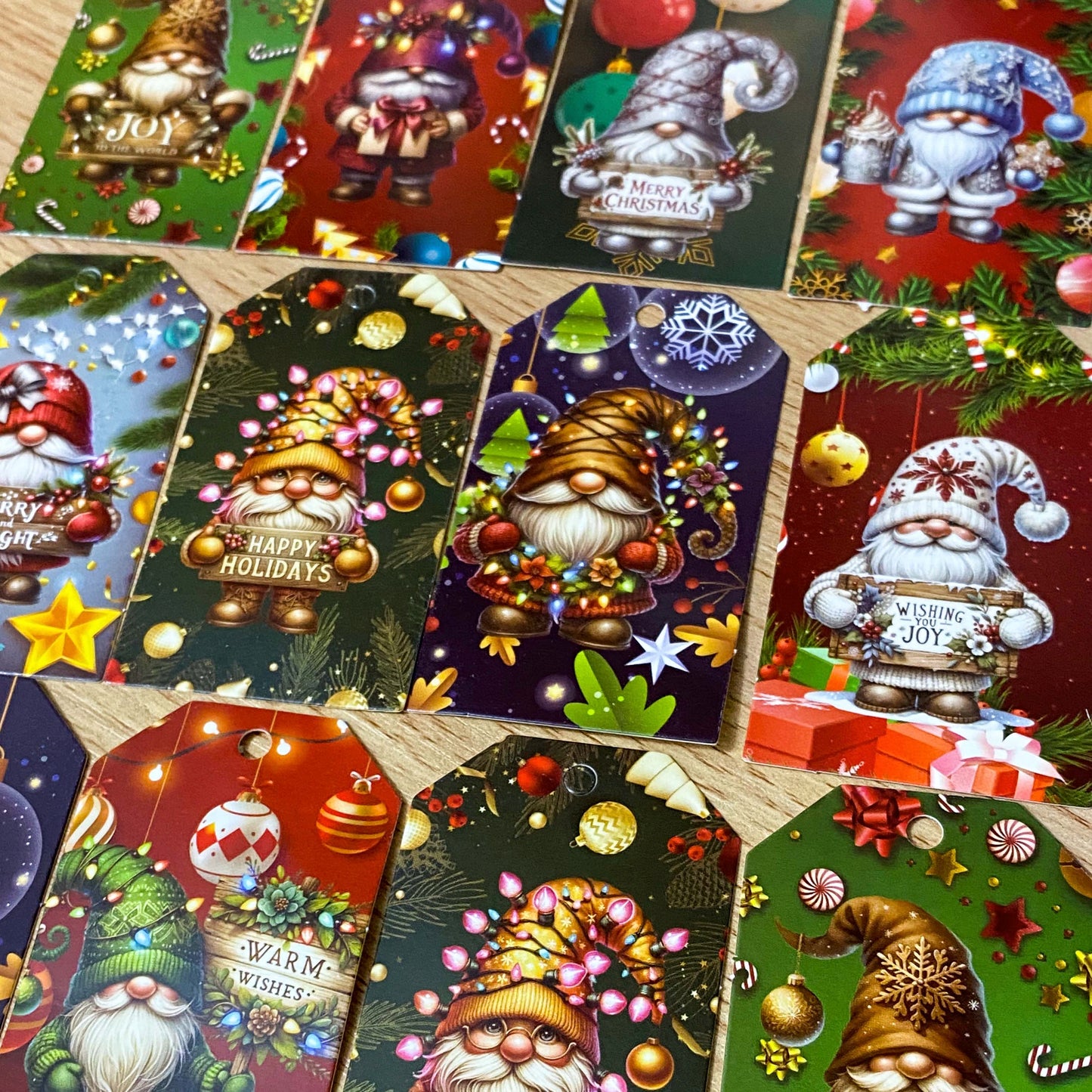 On offer- just 50p! VIBRANT GNOMES CARD CHRISTMAS Gift Tags x 10