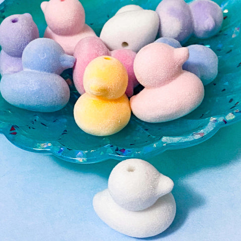 soft flocked bead beads large jumbo big duck ducks duckling ducklings furry fuzzy blue lilac pink yellow white uk cute kawaii craft supplies shop store bargain beaded pen pens build your own make jewellery fun