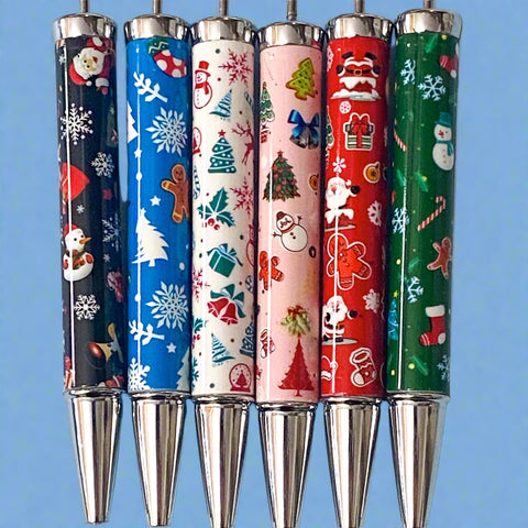 Christmas pen blank base cute kawaii festive beaded pens build your own make fun stationery uk shop store gift gifts presents pattern patterned pink red green blue white black