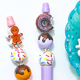 build your own topper pen bead beads beaded kit pens yellow aqua blue turquoise brown pink cute kawaii donut donuts gingerbread men man cookies food foods uk sparkly iced sprinkles treat treats