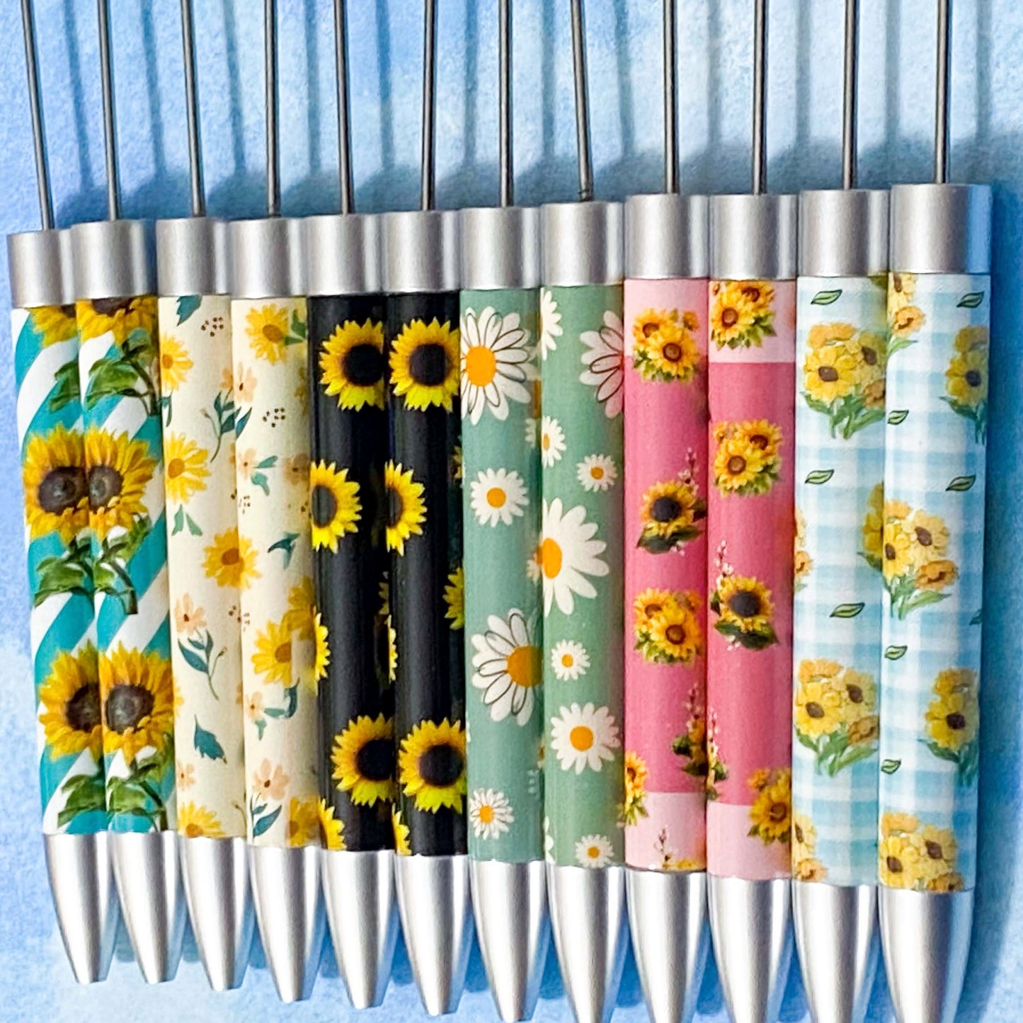 sunflower flower flowers floral daisy daisies pen pens beaded build your own make cute kawaii silicone base blank uk stationery supplies craft shop store pink blue yellow orange black mint green teal