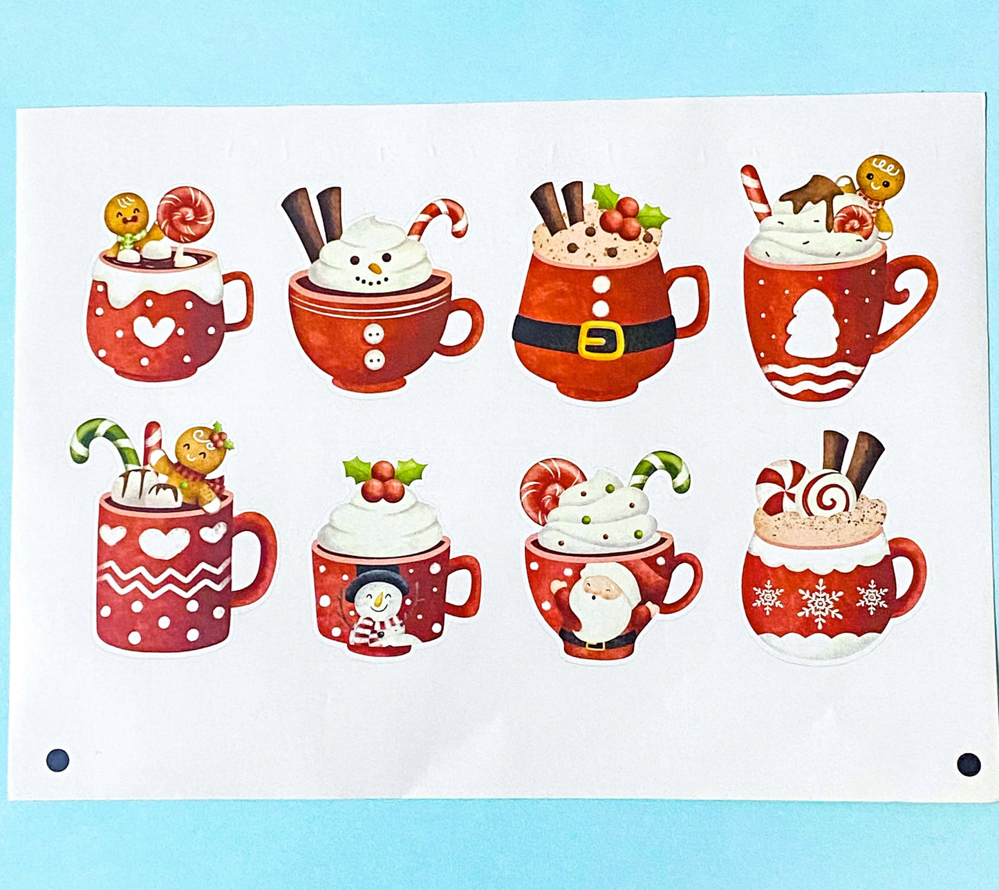hot chocolate cocoa drink drinks sticker stickers large big jumbo red and white festive christmas stationery shop store uk cute kawaii sheet of 8 glossy gift gifts packaging supplies mug mugs