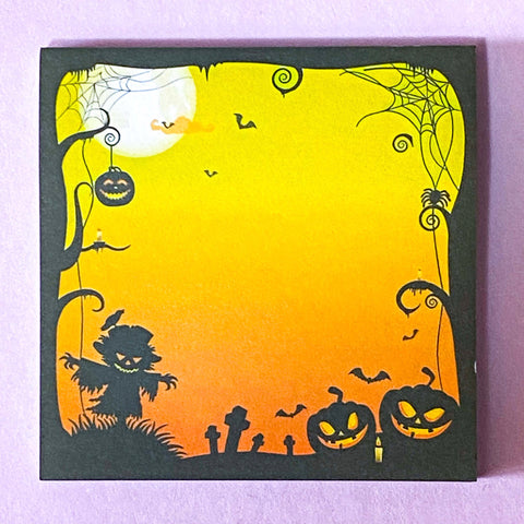 sticky memo memos pad note notes square 40 sheet sheets spooky halloween colouful bright green yellow orange lilac purple blue silhouette scary gift gifts stationery shop store uk cute kawaii planner addicts