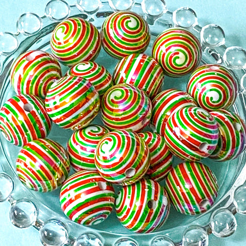 candy stripe striped bead beads red green and white festive swirl swirls sweet sweets jumbo large big chunky acrylic craft supplies shop store uk cute kawaii christmas make your own beaded pen pens jewellery iridescent ab shimmer