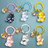 lucky cat cats kitty uk cute kawaii gift gifts shop store keyring keyring chain clip clips metal bag charm charms resin jingle bell bells pretty mini small black white blue yellow cream pink