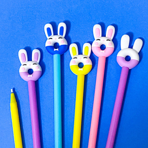 chunky bunny rabbit rabbits bunnies easter spring pen pens donut doughnut donuts bright topper toppers uk cute kawaii stationery gift gifts purple lilac blue turquoise pink yellow lemon