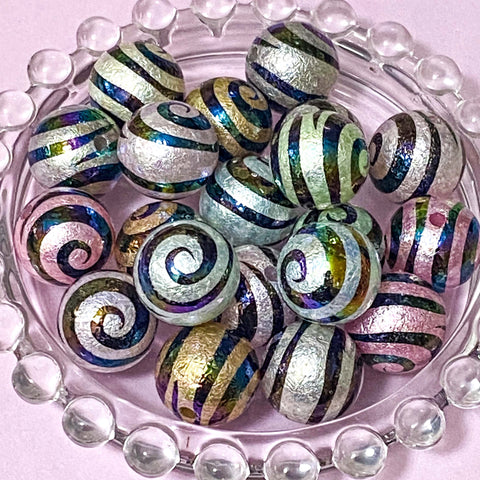 metallic frosted pearl pearls lustre iridescent ab shimmer bead beads jumbo very big 15mm 16mm acrylic chunky swirl swirly patterned make your own beaded pen pens jewellery cute kawaii craft supplies shop store bright colourful