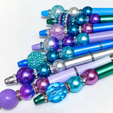 beaded bead pen pens teal turquoise blue silver plum lilac purple pearl pearly beaded jewel colours bright uk cute kawaii set kit sparkly green deep dark pave crystal rondelles black gel ballpoint ink