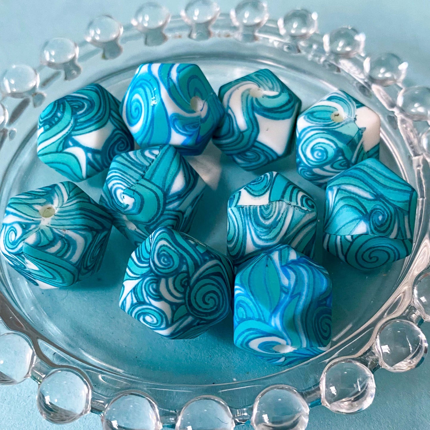 19mm OCEAN WATERS Faceted Silicone Tetradecagon Beads – 14-Sided Beads