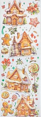 festive gingerbread ginger bread men man house houses cottage cute kawaii sticker stickers stationery sheet pack holo holographic foil foiled pretty uk planner addict supplies shop store brown green red colourful
