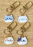cute kawaii cat gold tone clip bag charm charms enamel metal uk gift gifts face faces ginger white grey tortoiseshell adorable mini keyring keyrings key ring rings