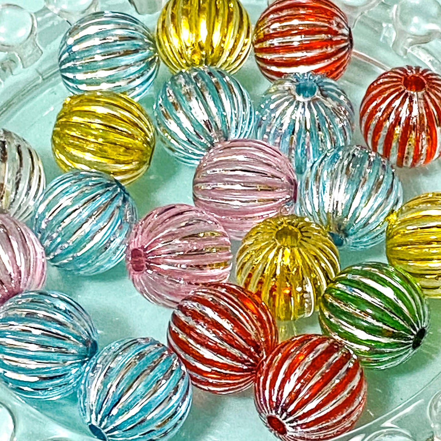JUMBO RIDGED FOIL PUMPKIN Acrylic BEADS 14mm BUNDLE of 8