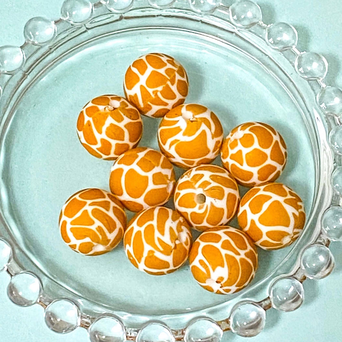 animal print prints pattern patterned silicone bead beads giraffe giraffes brown orange cream uk cute kawaii craft crafts supplies shop store jewellery making your own make beaded pen pens