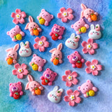pink white resin resins bunny bunnies bear bears carrot fruit pineapple strawberry uk cute kawaii craft supplies store shop pretty embellishment fb flatback flat back backs fbs