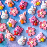 pink white resin resins bunny bunnies bear bears carrot fruit pineapple strawberry uk cute kawaii craft supplies store shop pretty embellishment fb flatback flat back backs fbs