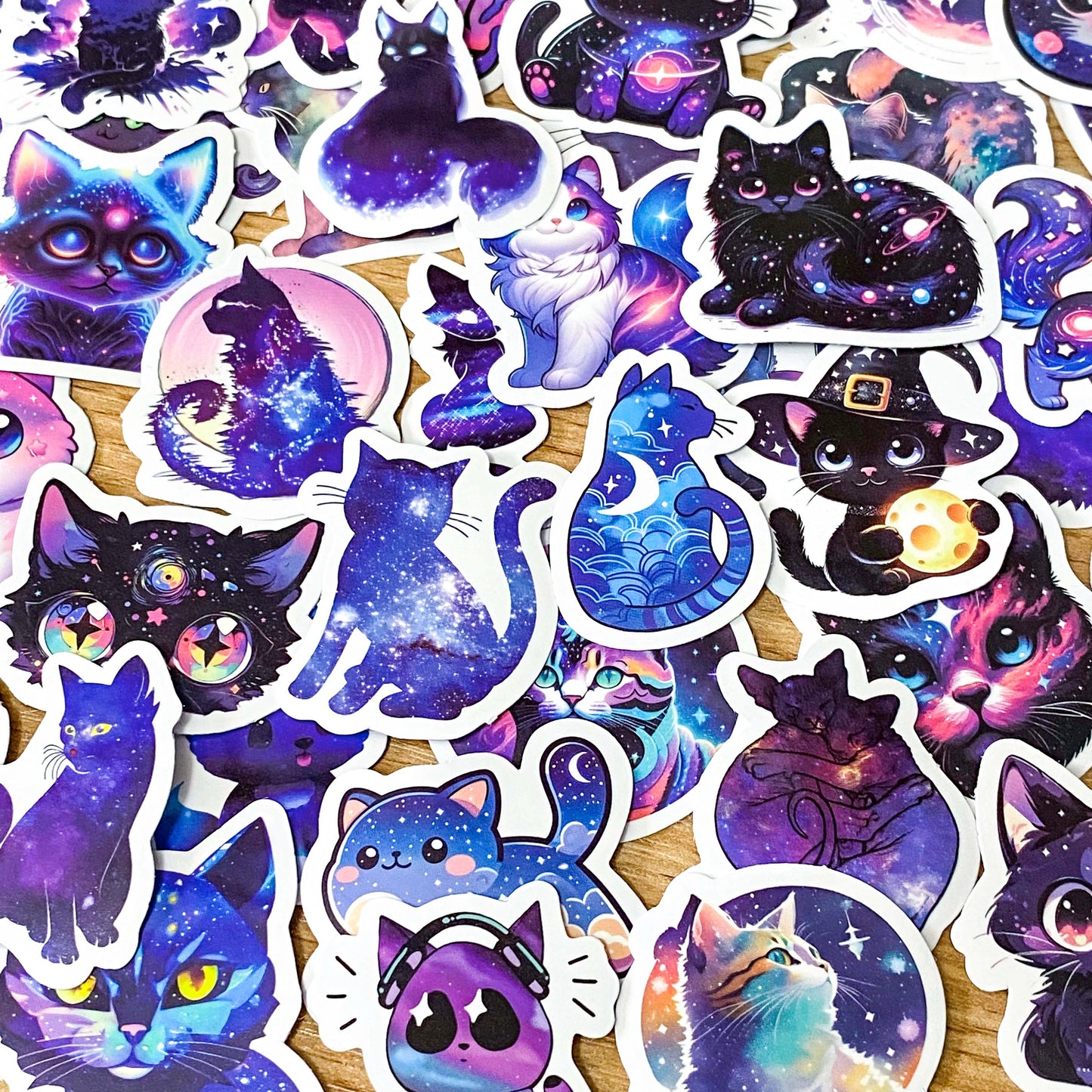 starry sky galaxy night skies cat cats black kitty laptop sticker stickers decorative glossy set purple blue stars uk cute kawaii stationery shop store gift gifts pack