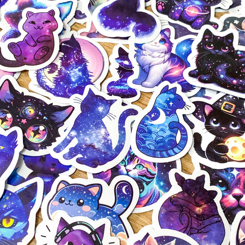 starry sky galaxy night skies cat cats black kitty laptop sticker stickers decorative glossy set purple blue stars uk cute kawaii stationery shop store gift gifts pack