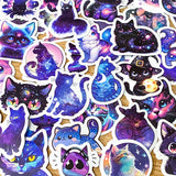 starry sky galaxy night skies cat cats black kitty laptop sticker stickers decorative glossy set purple blue stars uk cute kawaii stationery shop store gift gifts pack