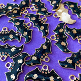 black bat bats enamel charm pendant charms cute kawaii halloween craft supplies shop store jewellery making glittery gold tone metal ghost design spooky cross red eyes glitter