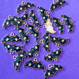black bat bats enamel charm pendant charms cute kawaii halloween craft supplies shop store jewellery making glittery gold tone metal ghost design spooky cross red eyes glitter