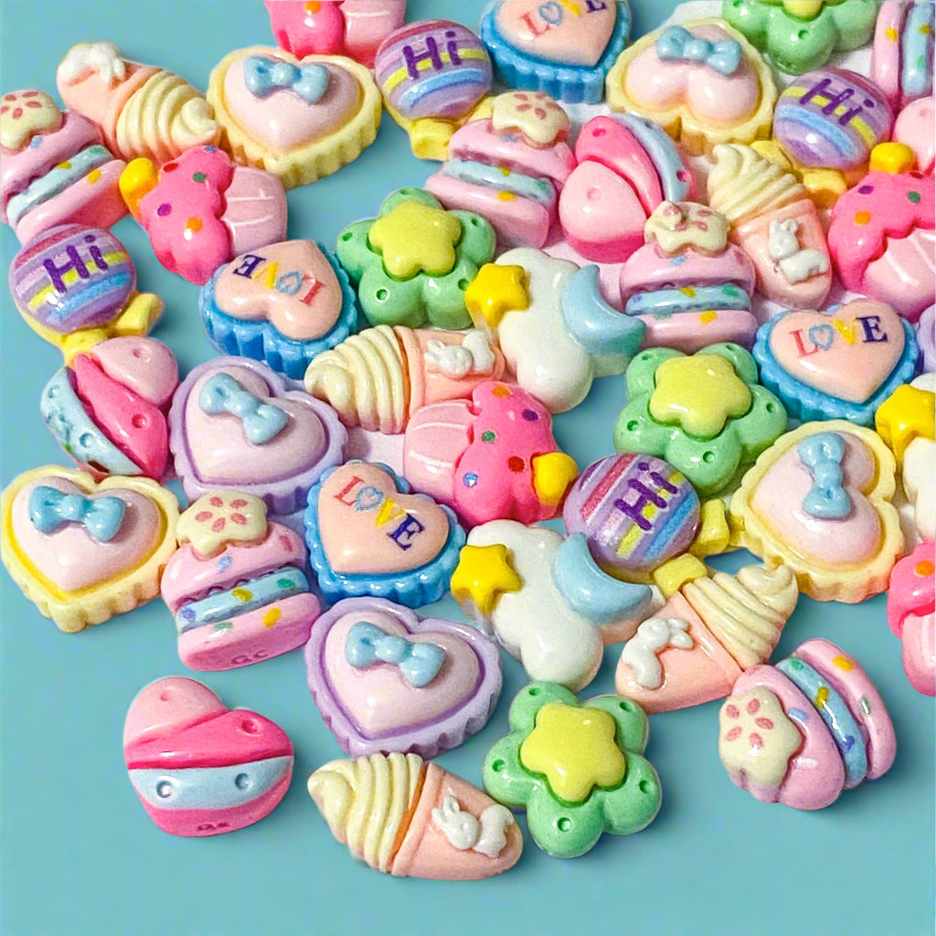 small mini resin flatback flat back fb fbs backs uk cute kawaii cake cakes gateau ice cream creams lolly cloud heart hearts flower pastel colours set cupcake 11mm 12mm 13mm 14mm resins craft supplies shop store