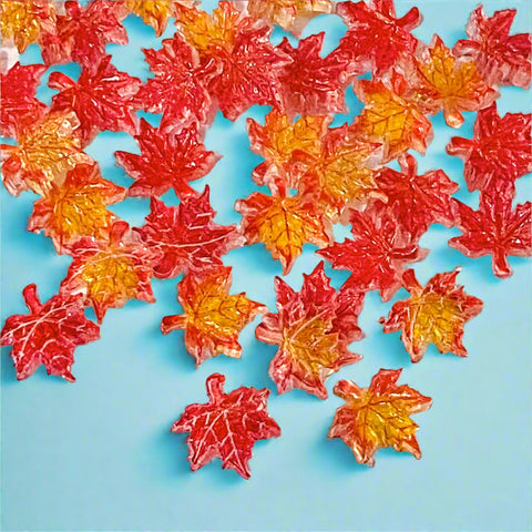 small mini acrylic flatback flat back backs fb fbs embellishment embellishments nail art leaf leaves autumn red gold orange maple tree pretty craft supplies uk cute kawaii set 12mm