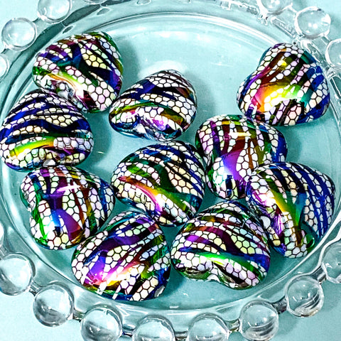 rainbow colours dark deep snakeskin animal print striped stripes iridescent lustre bead beads jumbo large chunky big 20mm heart hearts shaped uk cute kawaii craft supplies shop store make your own jewellery beaded pen pens metallic foil