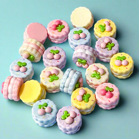 mini miniature food foods cake cakes biscuit biscuits kawaii cute uk resin resins pretty pink white cream yellow lilac blue fun embellishments cabochons craft supplies shop store cherry cherries fruit