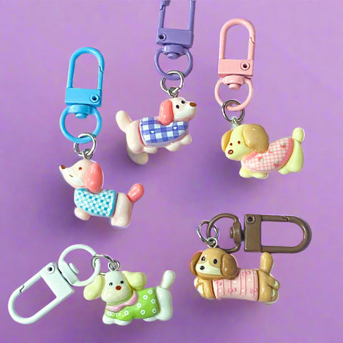 puppy dog dogs puppies cute kawaii resin keyring keychain clip clips bag charm charms uk gift gifts shop store sausage adorable bargain key ring metal