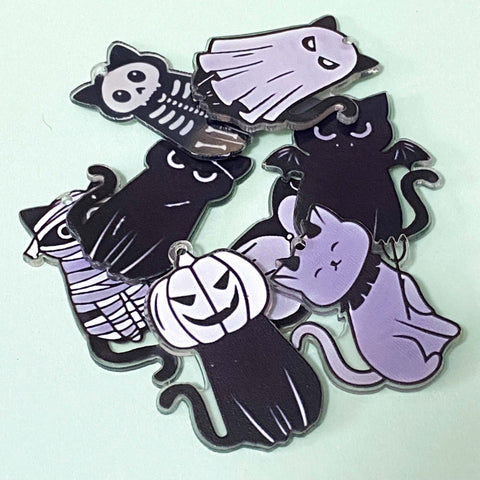black and white cat cats jumbo very large charm charms pendant pendants acrylic cute kawaii halloween spooky craft supplies shop uk store mummy skeleton bat ghost pumpkin