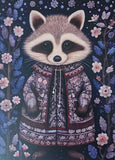 beautiful floral woodland animal animals creature post card postcards cards uk winter christmas greetings stationery supplies shop store fox deer owl badger mouse hare raccoon  rabbit bear owl ornate foliage dark blue green