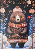 beautiful floral woodland animal animals creature post card postcards cards uk winter christmas greetings stationery supplies shop store fox deer owl badger mouse hare rabbit bear owl ornate foliage dark blue green