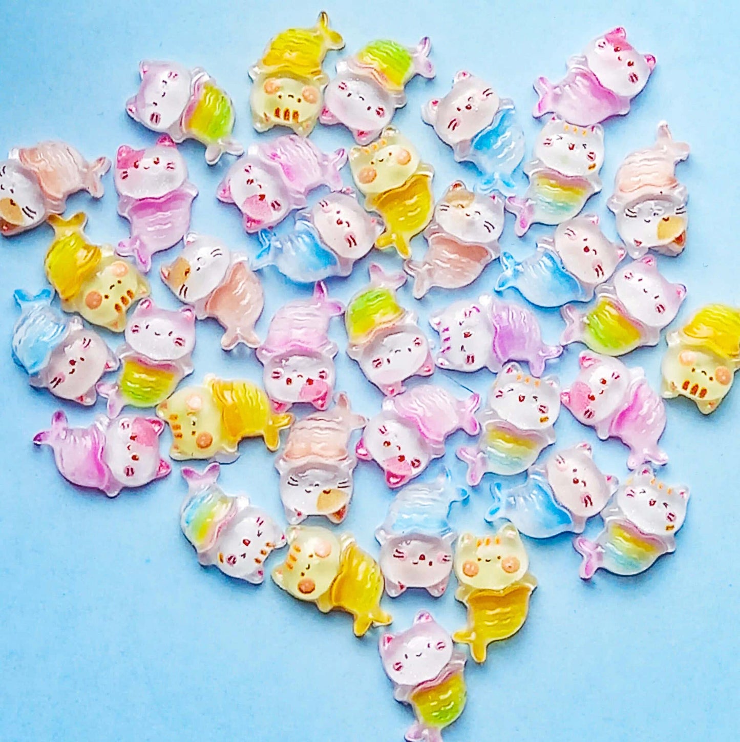 cat mermaid resin acrylic flatback flat back fb fbs embellishment small mini tiny little 10mm tail ocean sea theme cats kitty kittens uk cute kawaii craft supplies shop store pretty white kitty