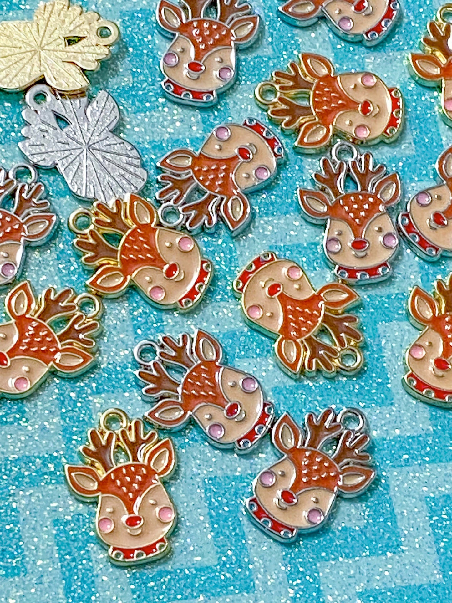 reindeer deer rudolph christmas festive enamel enamelled metal charm charms pendant pendants uk cute kawaii silver tone gold pretty fun shop shops store craft supplies crafts brown red happy