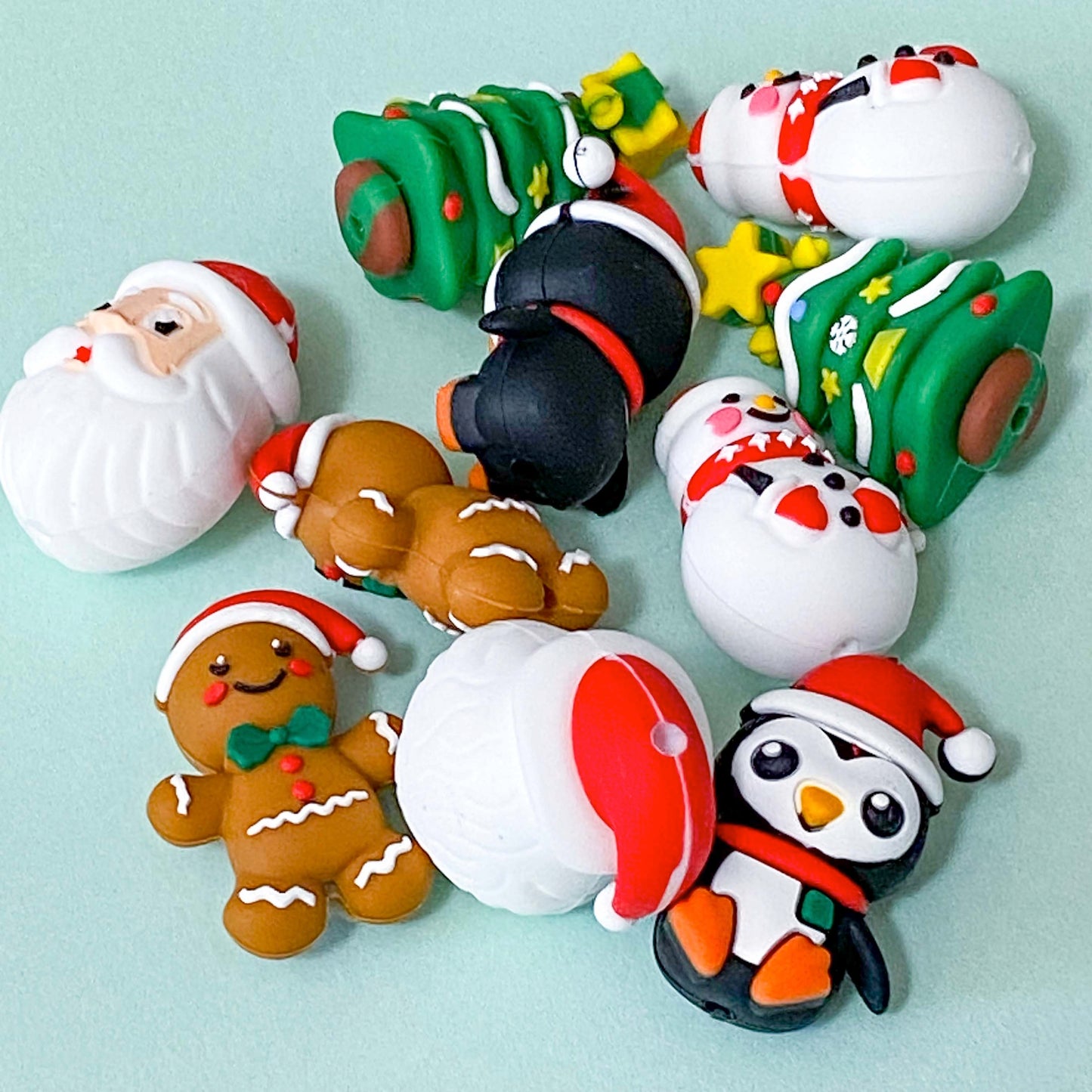 christmas silicone jumbo pen pens topper toppers bead beads big large gingerbread men men santa claus father festive penguin penguins tree trees snowman snowmen beaded jewellery making uk cute kawaii craft supplies shop store gift gifts build make your own keyring keyrings